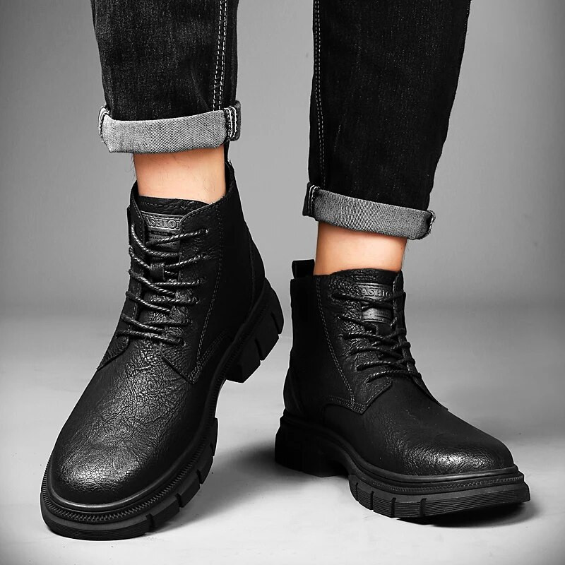 Divatos kültéri téli meleg plüss utazási tornacipők Valódi bőr Bokacsizmák Férfi Fűzős Lapos Mindennapi Cipők