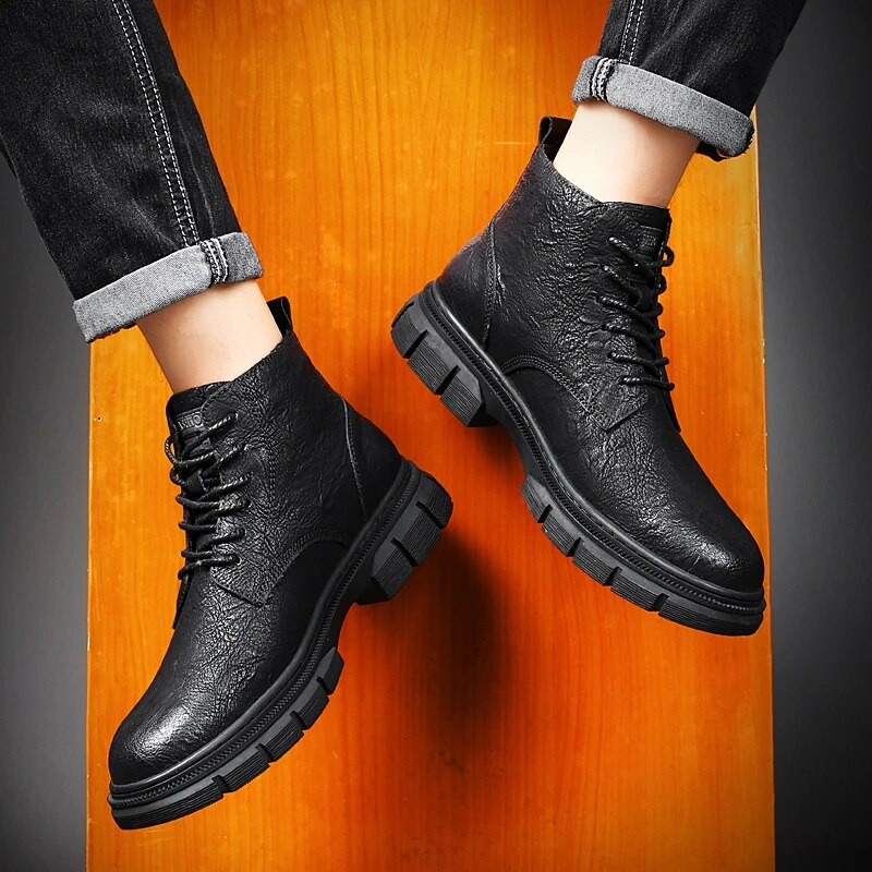 Divatos kültéri téli meleg plüss utazási tornacipők Valódi bőr Bokacsizmák Férfi Fűzős Lapos Mindennapi Cipők