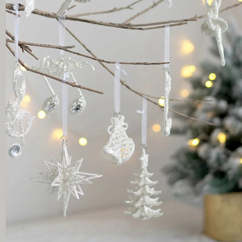 Χριστουγεννιάτικο δέντρο κρεμαστά μενταγιόν Glitter Μικρά Χριστουγεννιάτικα στολίδια με ελάφια Χριστουγεννιάτικα στολίδια Καλά Χριστουγεννιάτικα ντεκόρ Happy New Year 2023 White Deer