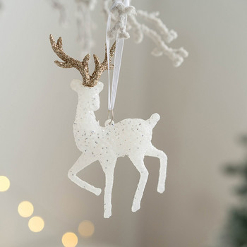Χριστουγεννιάτικο δέντρο κρεμαστά μενταγιόν Glitter Μικρά Χριστουγεννιάτικα στολίδια με ελάφια Χριστουγεννιάτικα στολίδια Καλά Χριστουγεννιάτικα ντεκόρ Happy New Year 2023 White Deer