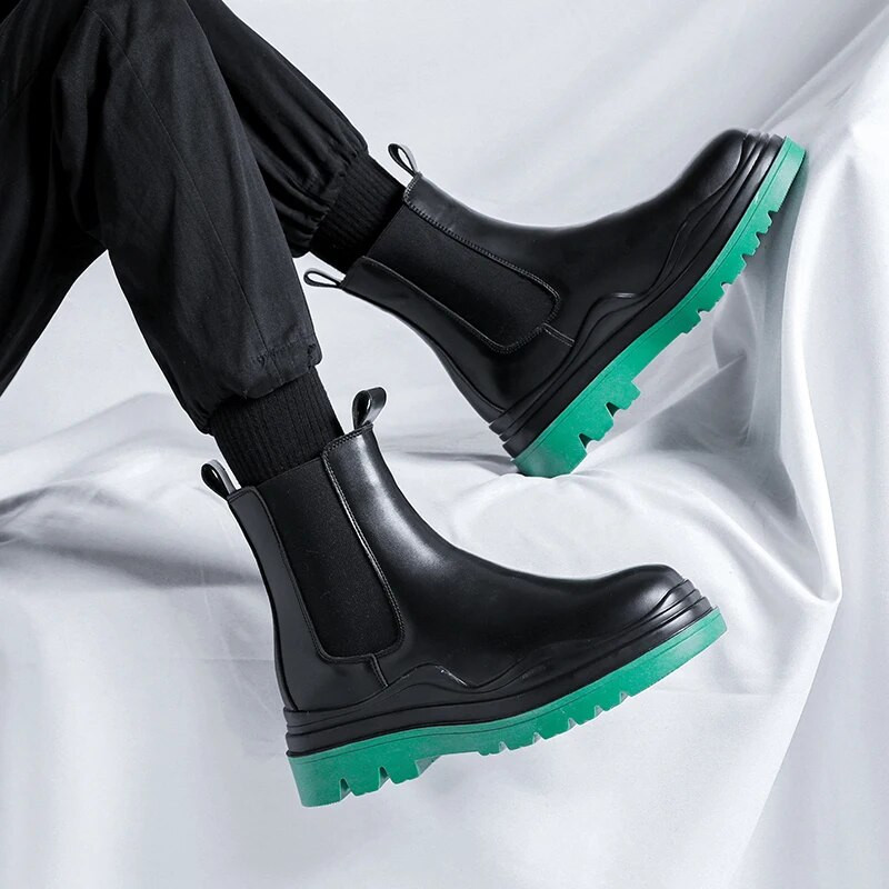 2023. gada jauns modes ādas vīriešu Chelsea zābaki zīmola dizainers Itālijas vecāka gadagājuma vīriešu zābaki, ikdienas zaļas zoles biznesa puszābaki, valkājami