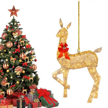 Δισδιάστατο χριστουγεννιάτικο στολίδι από ελάφι Χρυσό έλκηθρο με τάρανδο Χριστουγεννιάτικα διακοσμητικά για χαρούμενα Χριστούγεννα Κρεμαστό στολίδι Χριστουγεννιάτικο δέντρο με ελάφια