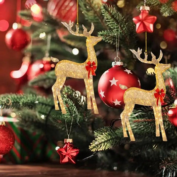 Δισδιάστατο χριστουγεννιάτικο στολίδι από ελάφι Χρυσό έλκηθρο με τάρανδο Χριστουγεννιάτικα διακοσμητικά για χαρούμενα Χριστούγεννα Κρεμαστό στολίδι Χριστουγεννιάτικο δέντρο με ελάφια