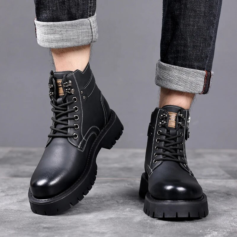 Zīmols āra biezas zoles ādas vīriešu zābaki ar kokvilnu polsterēti apavi kažokādas silti darba vīriešu zābaki vilnas āra ādas zābaki