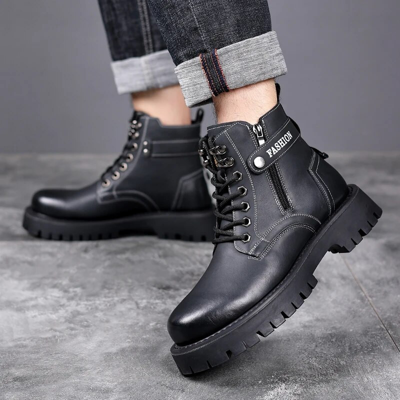 Zīmols āra biezas zoles ādas vīriešu zābaki ar kokvilnu polsterēti apavi kažokādas silti darba vīriešu zābaki vilnas āra ādas zābaki