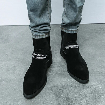 Ανδρικές δερμάτινες μπότες πολυτελείας Chelsea με χοντρή σόλα με μύτη casual παπούτσια Ψηλά παπούτσια Τάσεις μόδας Suede δερμάτινες μπότες