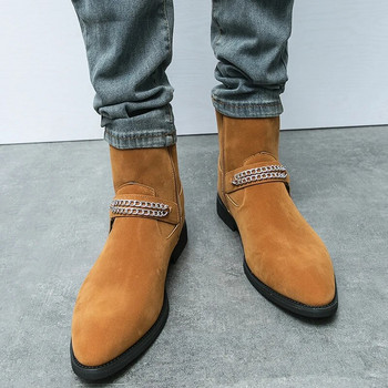 Луксозна марка Chelsea Мъжки кожени ботуши Ежедневни обувки с остри пръсти с дебела подметка Високи обувки Модни тенденции Велурени кожени ботуши
