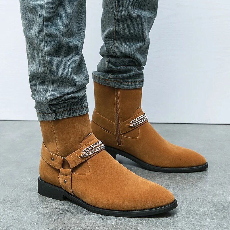 Ανδρικές δερμάτινες μπότες πολυτελείας Chelsea με χοντρή σόλα με μύτη casual παπούτσια Ψηλά παπούτσια Τάσεις μόδας Suede δερμάτινες μπότες