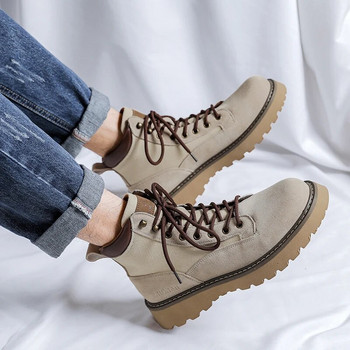 2023 Suede ανδρικές μπότες με κορδόνια που αναπνέουν ψηλά παπούτσια για εξωτερικούς χώρους Casual υψηλής ποιότητας Cowboy δερμάτινες μπότες
