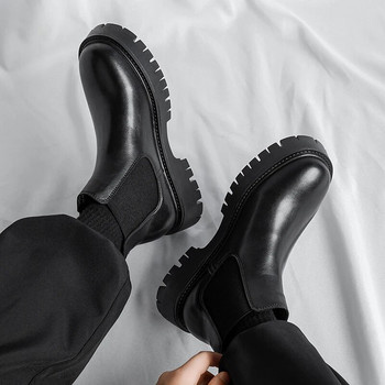 Παπούτσια με χοντρή σόλα Ανδρικά ανοδικά Chelsea Boots Social Δερμάτινα χειμερινά κοντά μποτάκια Επαγγελματικά δερμάτινα βελούδινα παπούτσια με στρογγυλή μύτη