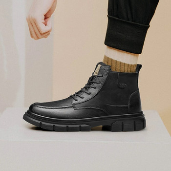 Outdoor 2023 New Fashion Winter Boots Мъжки ботуши от кожа Пустинни ботуши с връзки Удобни топли кожени ботуши, ръчно изработени