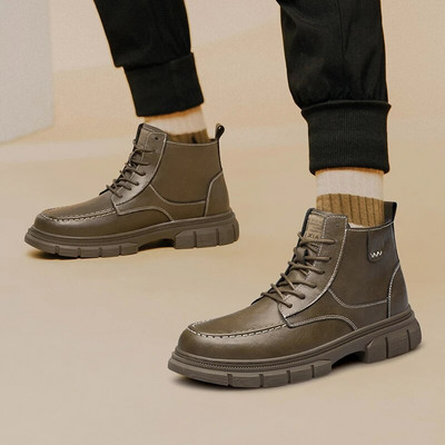 Outdoor 2023 New Fashion Winter Boots Мъжки ботуши от кожа Пустинни ботуши с връзки Удобни топли кожени ботуши, ръчно изработени