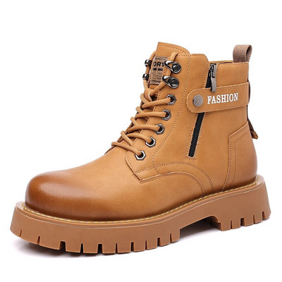 Āra ādas zābaki vīrietim silti plīša augstas augšdaļas klasiski klasiski Anglijas vīriešu potīšu zābaki Modes jauni, apaļi purngali, moderni kovboju zābaki