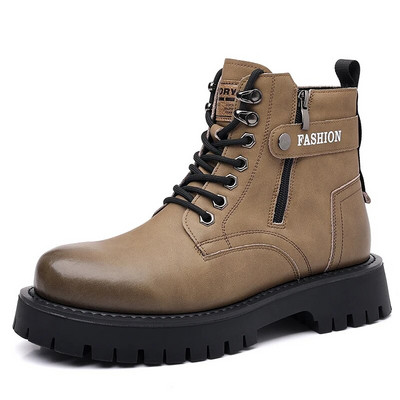 Āra ādas zābaki vīrietim silti plīša augstas augšdaļas klasiski klasiski Anglijas vīriešu potīšu zābaki Modes jauni, apaļi purngali, moderni kovboju zābaki