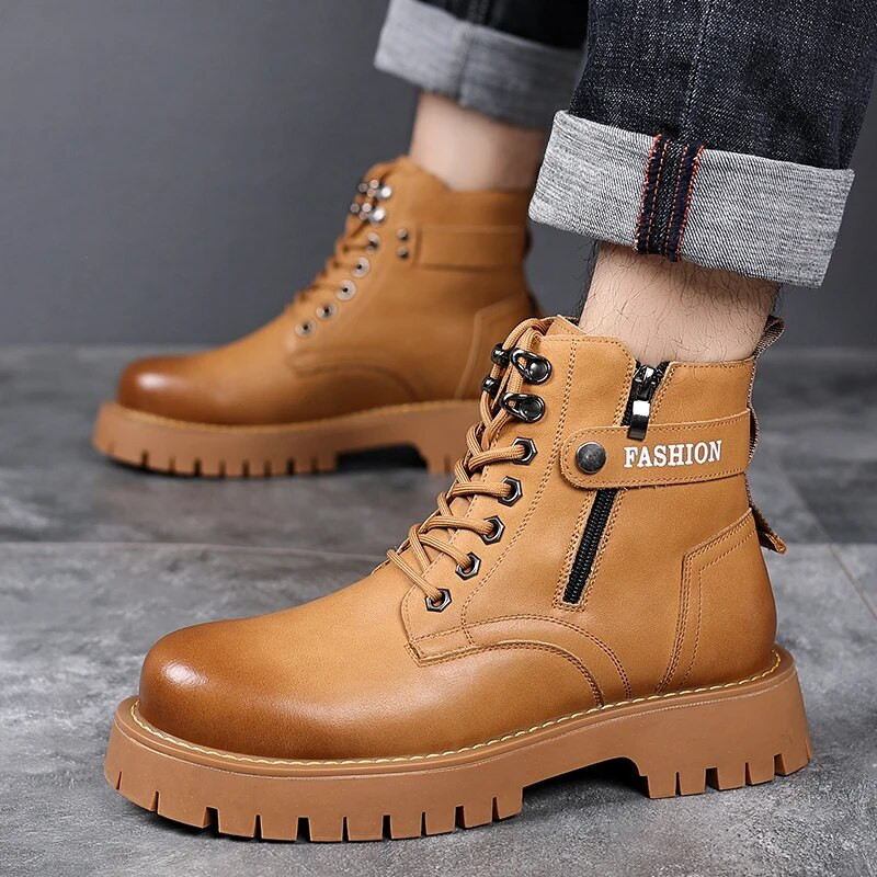 Āra ādas zābaki vīrietim silti plīša augstas augšdaļas klasiski klasiski Anglijas vīriešu potīšu zābaki Modes jauni, apaļi purngali, moderni kovboju zābaki