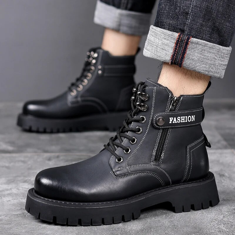 Āra ādas zābaki vīrietim silti plīša augstas augšdaļas klasiski klasiski Anglijas vīriešu potīšu zābaki Modes jauni, apaļi purngali, moderni kovboju zābaki