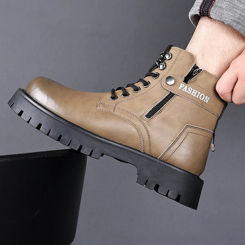 Āra ādas zābaki vīrietim silti plīša augstas augšdaļas klasiski klasiski Anglijas vīriešu potīšu zābaki Modes jauni, apaļi purngali, moderni kovboju zābaki