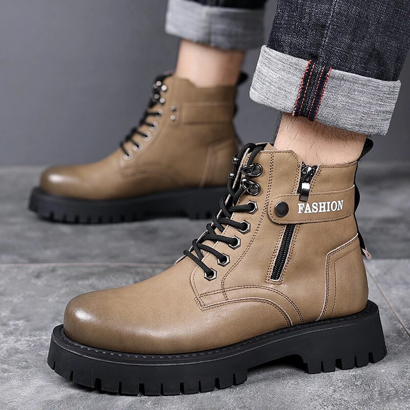 Āra ādas zābaki vīrietim silti plīša augstas augšdaļas klasiski klasiski Anglijas vīriešu potīšu zābaki Modes jauni, apaļi purngali, moderni kovboju zābaki