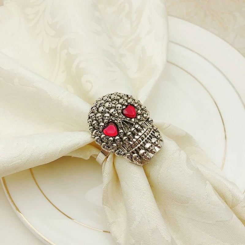 10 τμχ/παρτίδα Νέο δαχτυλίδι χαρτοπετσέτας Απόκριες κρανίο πετσέτα με κουμπί ρετρό δαχτυλίδι χαρτοπετσέτας Δαχτυλίδι χαρτοπετσέτας Διακόσμηση επιτραπέζιου πάρτι για διακοπές