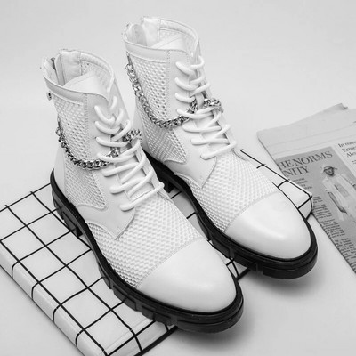 Meeste kõrge ülaosaga sandaalid Võrgust paelad Ventilate Rooma sandaalid Moodsad saapad Platvorm Kingad Meeste Suvel Valged Lühikesed Saapad Meeste Saapad