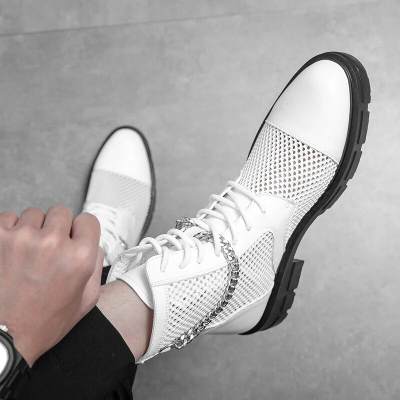 Meeste kõrge ülaosaga sandaalid Võrgust paelad Ventilate Rooma sandaalid Moodsad saapad Platvorm Kingad Meeste Suvel Valged Lühikesed Saapad Meeste Saapad