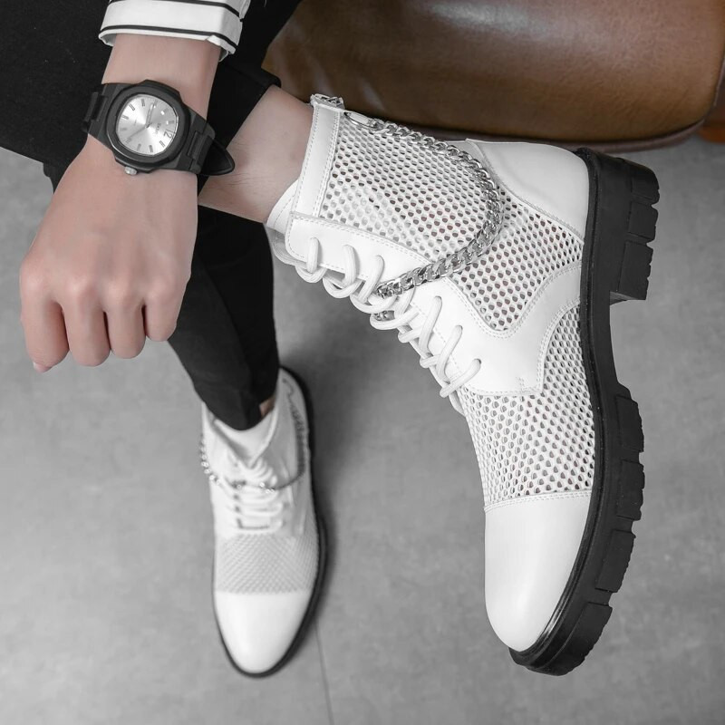 Meeste kõrge ülaosaga sandaalid Võrgust paelad Ventilate Rooma sandaalid Moodsad saapad Platvorm Kingad Meeste Suvel Valged Lühikesed Saapad Meeste Saapad