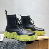 Ziemas augstas kvalitātes Chelsea vīriešu zābaki šņorzābaki ar augstu augšdaļu ādas zābaki bieza zole apaļa purngala dzeltena zaļa zole motociklistu zābaki