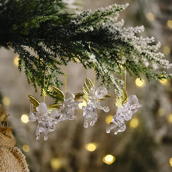 4 τμχ/σετ Χριστουγεννιάτικη διακόσμηση Χρυσά Φτερά Διαφανές αγγελάκι Κρεμαστό στολίδι για Χριστουγεννιάτικα Δέντρα Πρωτοχρονιάτικα Διακοσμητικά