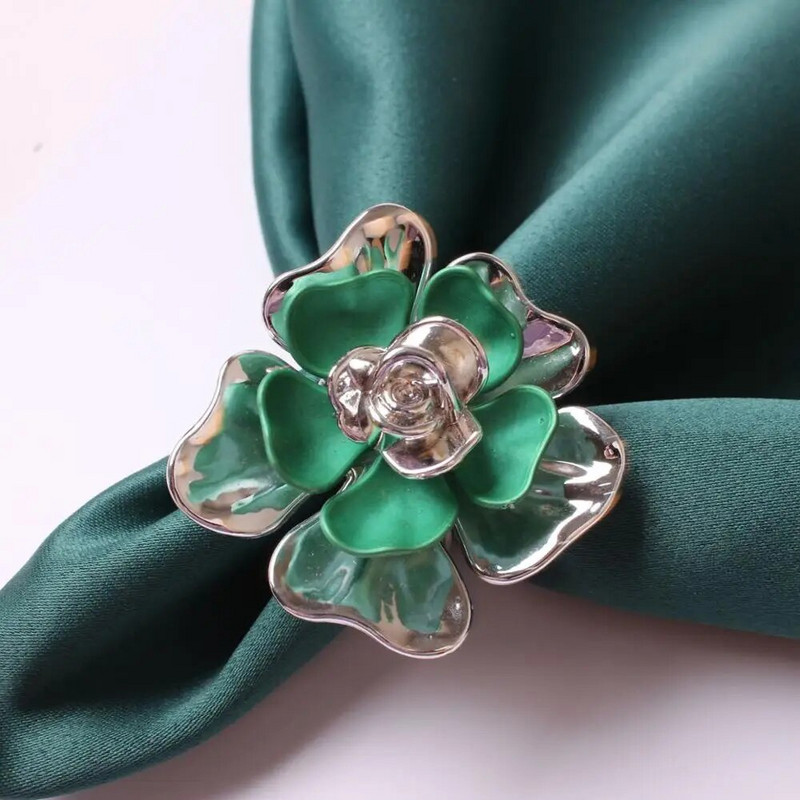 6 τμχ/παρτίδα Δαχτυλίδι για χαρτοπετσέτα λουλούδι με διπλό τριαντάφυλλο Κουμπί για χαρτοπετσέτα λουλούδι Δαχτυλίδι πετσέτας Δαχτυλίδι γάμου ξενοδοχείου Κουμπί για χαρτοπετσέτα τραπεζιού