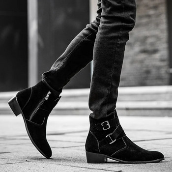 Дизайнерски нови мъжки остри велурени обувки с катарама с цип Botas Frosted Trend Ежедневни луксозни модни високи ботуши Chelsea