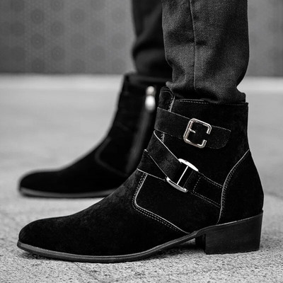 Дизайнерски нови мъжки остри велурени обувки с катарама с цип Botas Frosted Trend Ежедневни луксозни модни високи ботуши Chelsea