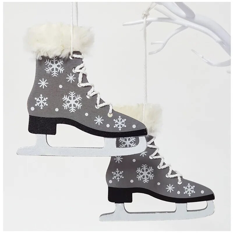 Jõulupuidust uisukingad rippuvad kaunistused, kellukesega ripats, jõulupuu kaunistus, kodukaunistus, 1 tk