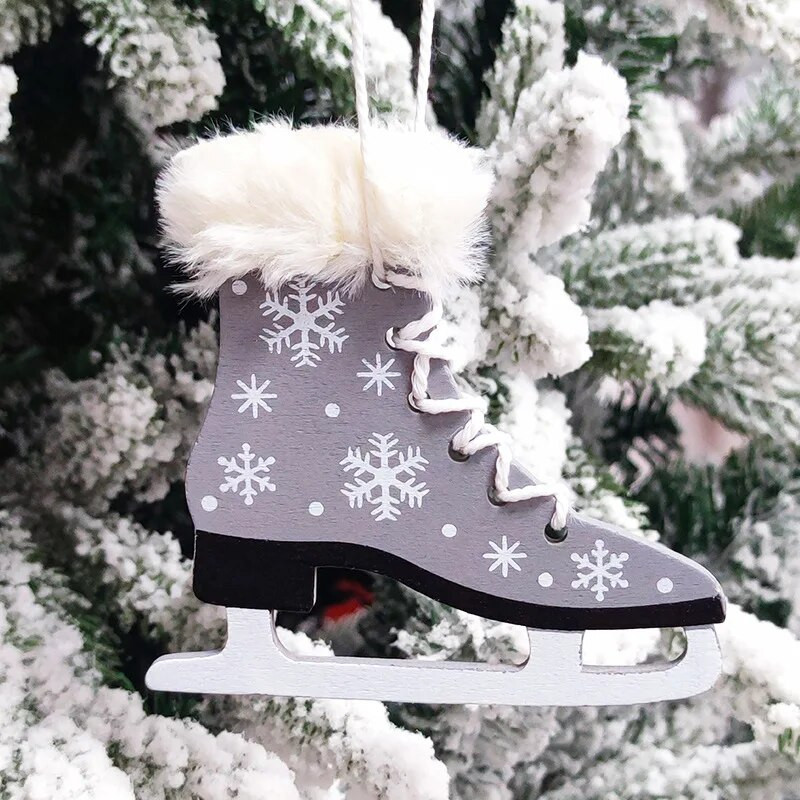 Jõulupuidust uisukingad rippuvad kaunistused, kellukesega ripats, jõulupuu kaunistus, kodukaunistus, 1 tk