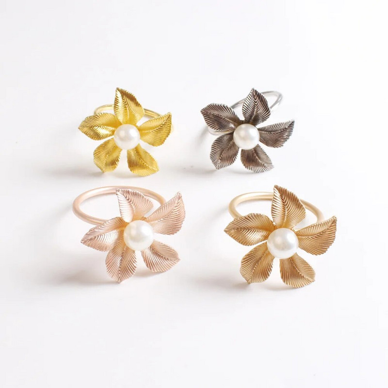 6gab/partija Vienkāršs modes salvešu gredzens ar metāla pārklājumu ziedu salvešu gredzens, kas piemērots kāzu svētku ballīšu dekorēšanai