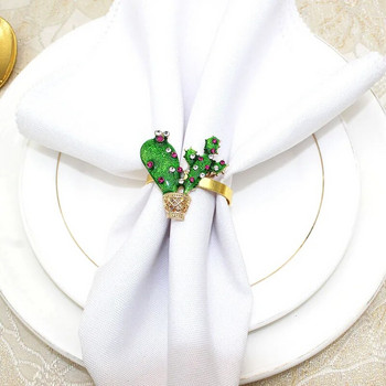 6 τμχ/παρτίδα Νέο δαχτυλίδι σερβιέτας κάκτου προσομοίωσης πράσινο δαχτυλίδι χαρτοπετσέτας με πόρπη από κράμα