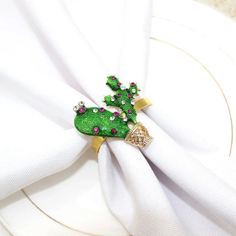 8 τμχ/παρτίδα Νέο δαχτυλίδι για χαρτοπετσέτα κάκτου προσομοίωσης πράσινο δαχτυλίδι χαρτοπετσέτας με πόρπη από κράμα