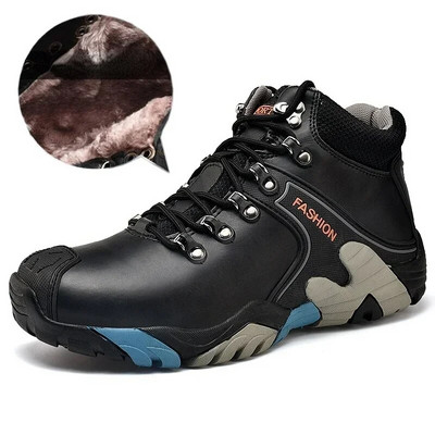 Cizme de zăpadă pentru bărbați, la modă, în aer liber, alpinism, izolație anti-alunecare, pluș, impermeabilă, ocazional, pantofi sport din bumbac, călătorie 2024