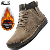 Zīmolu vīriešu sniega zābaki Ziemas plīša silti vīriešu motociklu zābaki Neslīdoši ādas vīriešu sniega zābaki rudens vīriešu darba apavi Karstā izpārdošana