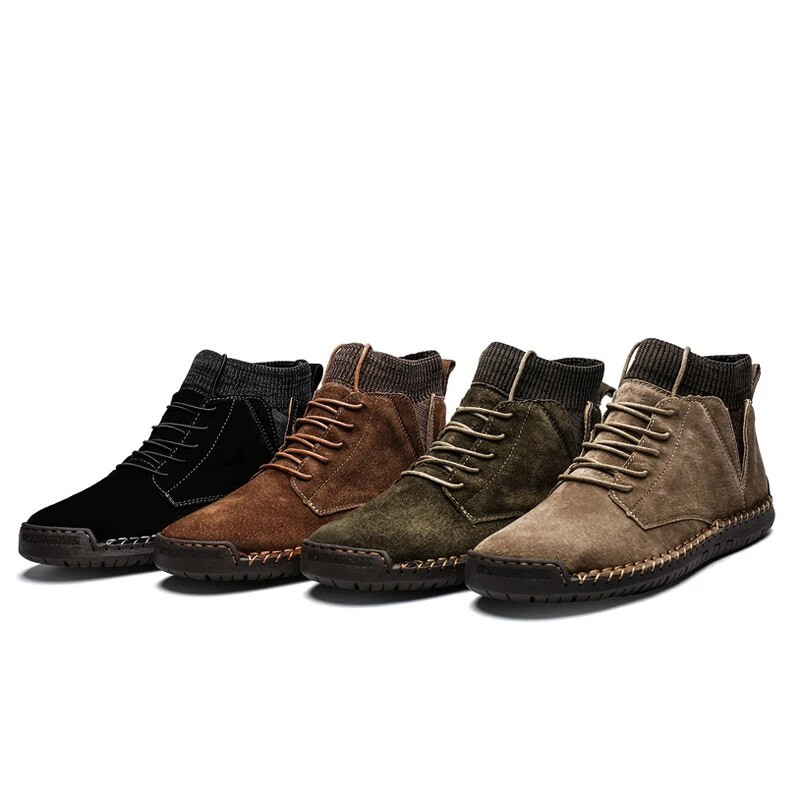 Zīmolu vīriešu sniega zābaki Ziemas plīša silti vīriešu motociklu zābaki Neslīdoši ādas vīriešu sniega zābaki rudens vīriešu darba apavi Karstā izpārdošana