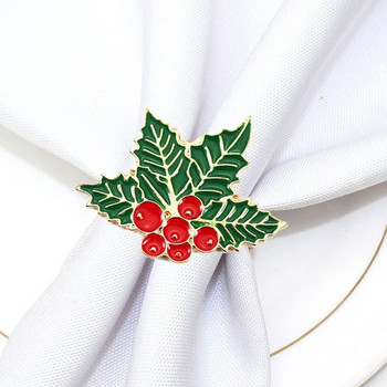 6 τμχ/ παρτίδα Χριστουγεννιάτικο Δαχτυλίδι από χαρτοπετσέτα με φύλλα από κράμα Πόρπη για εορταστικό πάρτι Δαχτυλίδι από χαρτοπετσέτα διακόσμηση γαμήλιου τραπεζιού