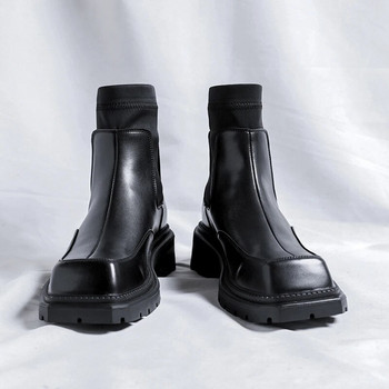 Луксозна марка Сватбени бизнес черни мъжки ботуши Кожени ботуши с чорап с ръкави Кожени ботуши Челси Рокля Ежедневни боти до глезена Обувки