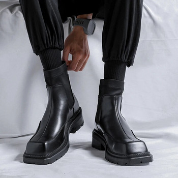 Πολυτελής επωνυμία Wedding Business Μαύρες ανδρικές μπότες Κάλτσα μανίκια Δερμάτινες μπότες Chelsea Δερμάτινες μπότες Φόρεμα Casual μποτάκια στον αστράγαλο
