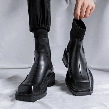 Πολυτελής επωνυμία Wedding Business Μαύρες ανδρικές μπότες Κάλτσα μανίκια Δερμάτινες μπότες Chelsea Δερμάτινες μπότες Φόρεμα Casual μποτάκια στον αστράγαλο