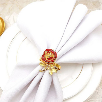 6 τμχ/παρτίδα Δαχτυλίδι για την Ημέρα του Αγίου Βαλεντίνου Ροζ λουλούδι για χαρτοπετσέτα Χρυσό δαχτυλίδι χαρτοπετσέτας με κράμα δαχτυλιδιού από κράμα Δαχτυλίδι τραπεζιού επιφάνειας εργασίας