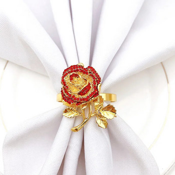 6 τμχ/παρτίδα Δαχτυλίδι για την Ημέρα του Αγίου Βαλεντίνου Ροζ λουλούδι για χαρτοπετσέτα Χρυσό δαχτυλίδι χαρτοπετσέτας με κράμα δαχτυλιδιού από κράμα Δαχτυλίδι τραπεζιού επιφάνειας εργασίας