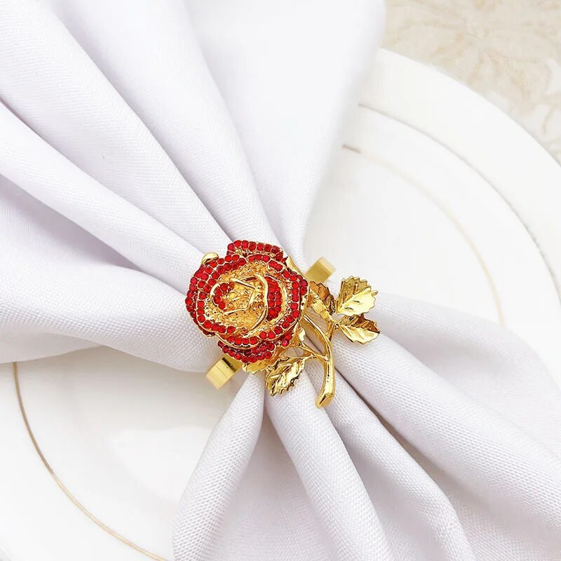 6 τμχ/παρτίδα Δαχτυλίδι για την Ημέρα του Αγίου Βαλεντίνου Ροζ λουλούδι για χαρτοπετσέτα Χρυσό δαχτυλίδι χαρτοπετσέτας με κράμα δαχτυλιδιού από κράμα Δαχτυλίδι τραπεζιού επιφάνειας εργασίας