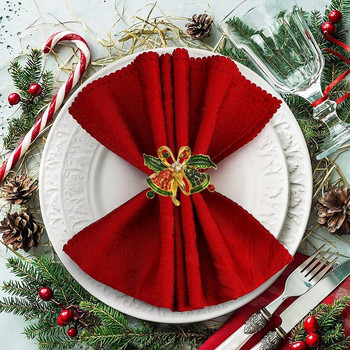 6Pcs Jingle Bell Държач за салфетки Пръстени за Коледа Сватба Нова година Празнично парти Вечеря Сватба Декорация на маса за хранене HWC29