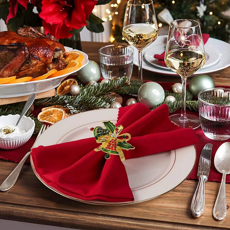 6Gb Jingle Bell salvešu turētāja gredzeni Ziemassvētku kāzu Jaungada svētku ballītēm Kāzu pusdienu galda dekorēšana HWC29