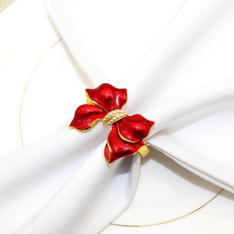 4Gb Bowknot dizaina salvešu gredzeni 5 krāsu loku salvešu gredzenu turētājs kāzu ballītei svētku banketam Ziemassvētku galda dekors ERP53