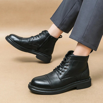 Στρογγυλές ψηλές δερμάτινες μπότες Ανδρικές μπότες Martin Ανδρικές μπότες κλασικού κορεατικού στυλ Φοιτητική καθημερινή εργασία Auturm Χειμερινά παπούτσια